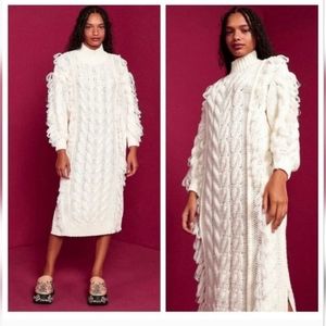 FARM Rio White Cable Knit Fringe Long Sleeve Sweaterdress Pullover Casual Med